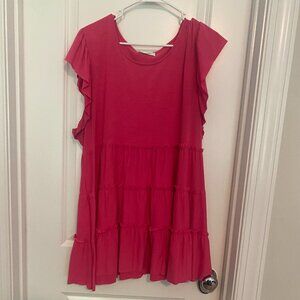 Fuchsia Tiered Ruffle Sleeve Tunic Top